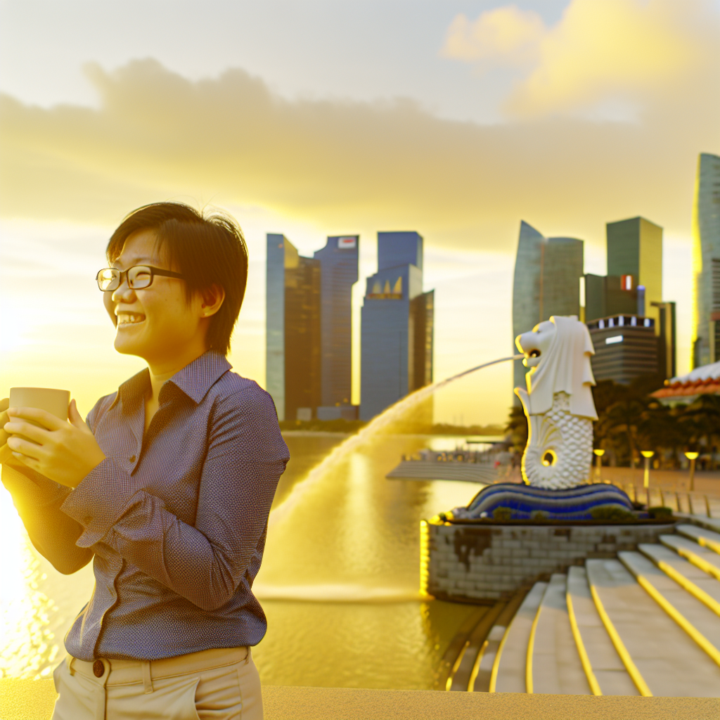 Sáng sớm nhìn ra skyline Singapore