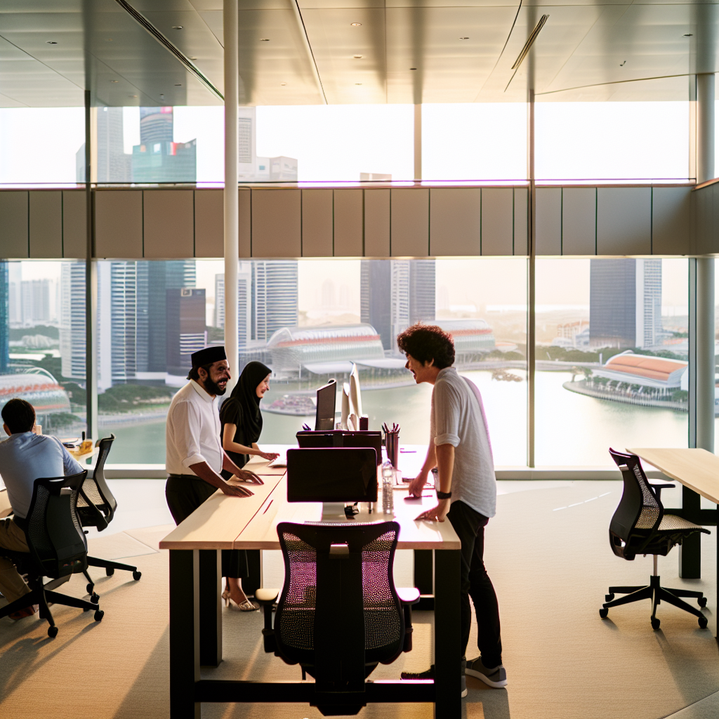 Làm việc tại văn phòng Singapore với view bến cảng