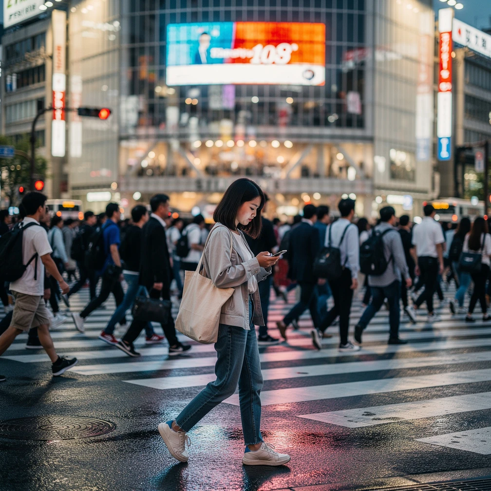 Sinh viên Việt Nam băng qua giao lộ Shibuya ở Tokyo, Nhật Bản trong kỳ thực tập